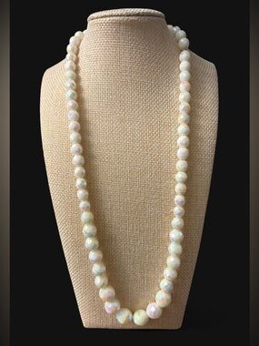 vintage necklace with carnival glass color shifting beads| barrel clasp